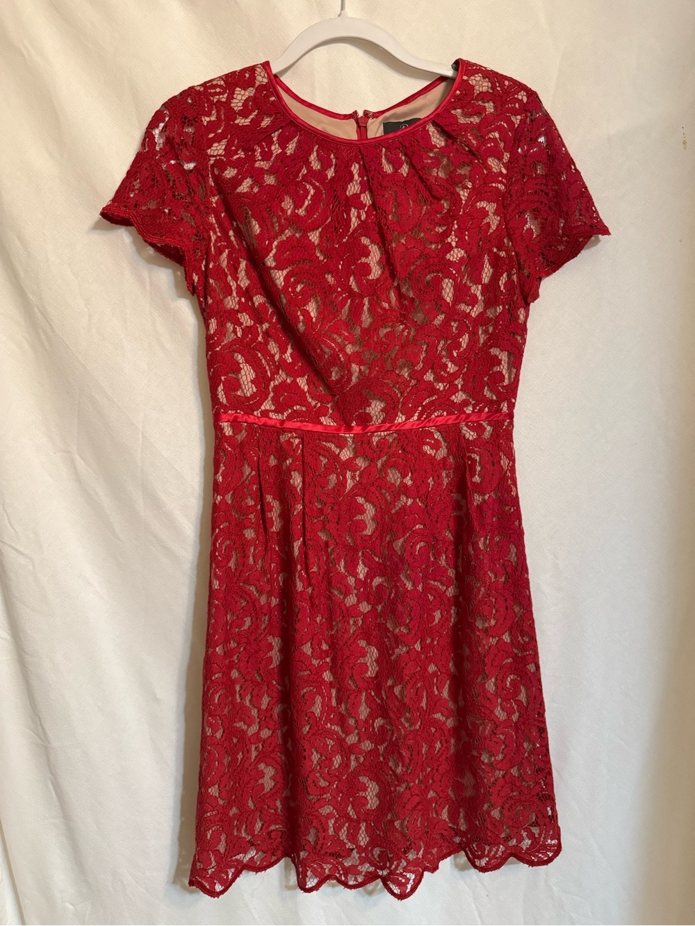 Adrianna Papell Red Lace Short-Sleeve A-Line Dress